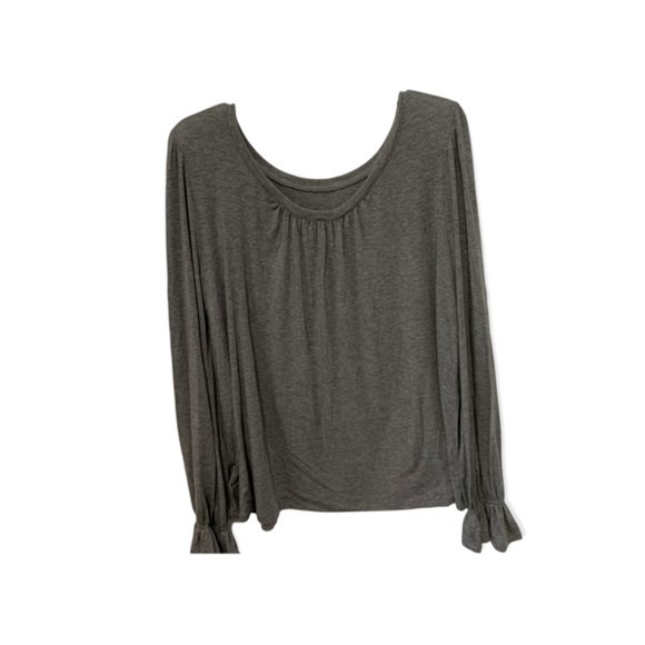 GAP Heather Gray Large Long Sleeve Ruffle Cuff Shirt - Picture 2 of 8
